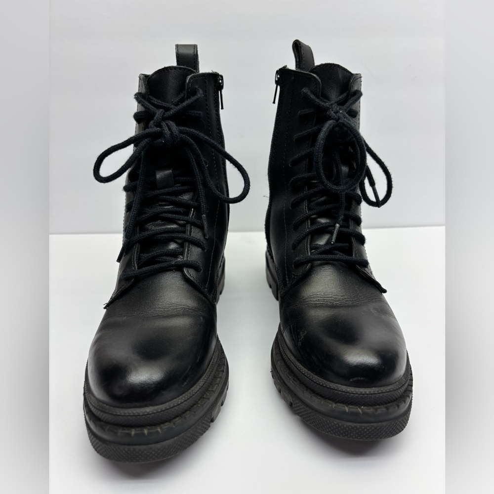 Steve Madden Black Lace-Up Leather Combat Boots, SZ 8.5 M